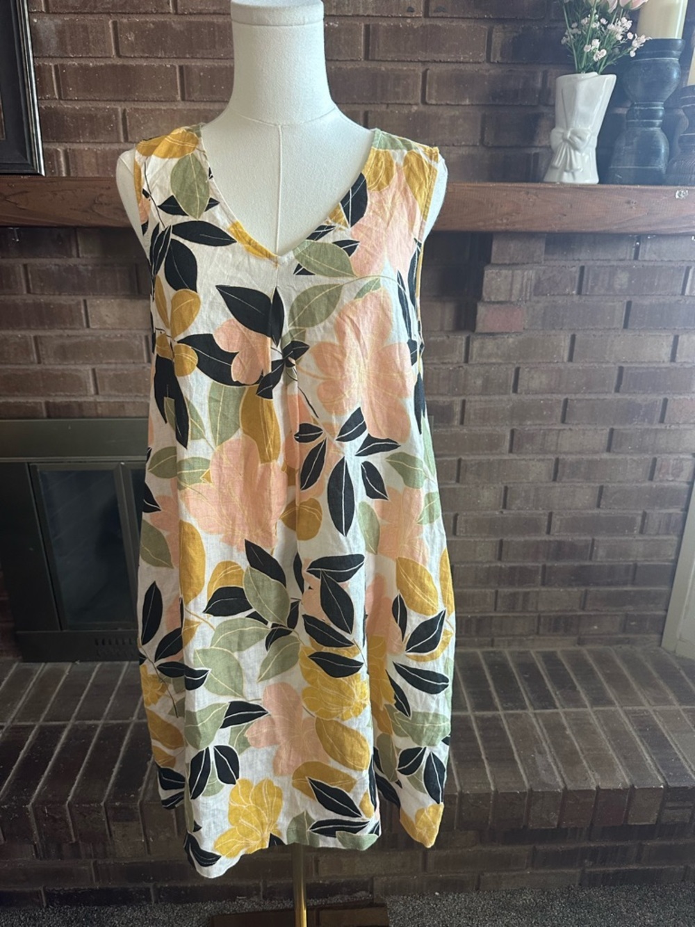 Rachel Zoe Linen Floral Shift Dress Size Medium - Boho Coastal - EUC